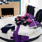 Bedroom,Fabulous Room For Teenage Girl Design Inspiration With Amazing Round Bed In Beautiful White Black Bed Sheet And Cozy Black Cream Fabric Headboard Also Cool Light Brown Ceramic Fireplace,Contemporary Small Rooms For Teenage Girls To Bedroom