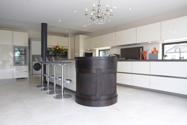 Furniture,Modern Luxury Large Space Kitchen Design Inspiration With Amazing White Kitchen Cabinet And Gorgeous Kitchen Island Plus Cool Chrome Bar Stools Also Wonderful Chandelier ,Luxury Kitchen Designers