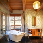 Bathroom,Dazzling Large Space Bathroom 2011 Design Inspiration With Modern White Ceramic Freestading Bathtub And Gorgeous Shower Enclosures Also Splendid Bright Brown Wood Bathroom Vanity On Combined Picturesque Rectangular White Ceramic Vessel Sink Plus Beautiful Vertical Wall Mirror For Rustic Concept,Perfect Bathrooms 2011 Design Modern