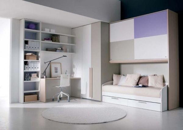 Bedroom,Enthralling Furniture Ideas For Small Bedroom Design With Charming Day Bed On Combined Nice White Under Drawers Bed And Comfortable Study Space Also Soft White Round Rug Plus Wonderful White Tile Floor ,The Best Furniture Ideas For Small Bedrooms