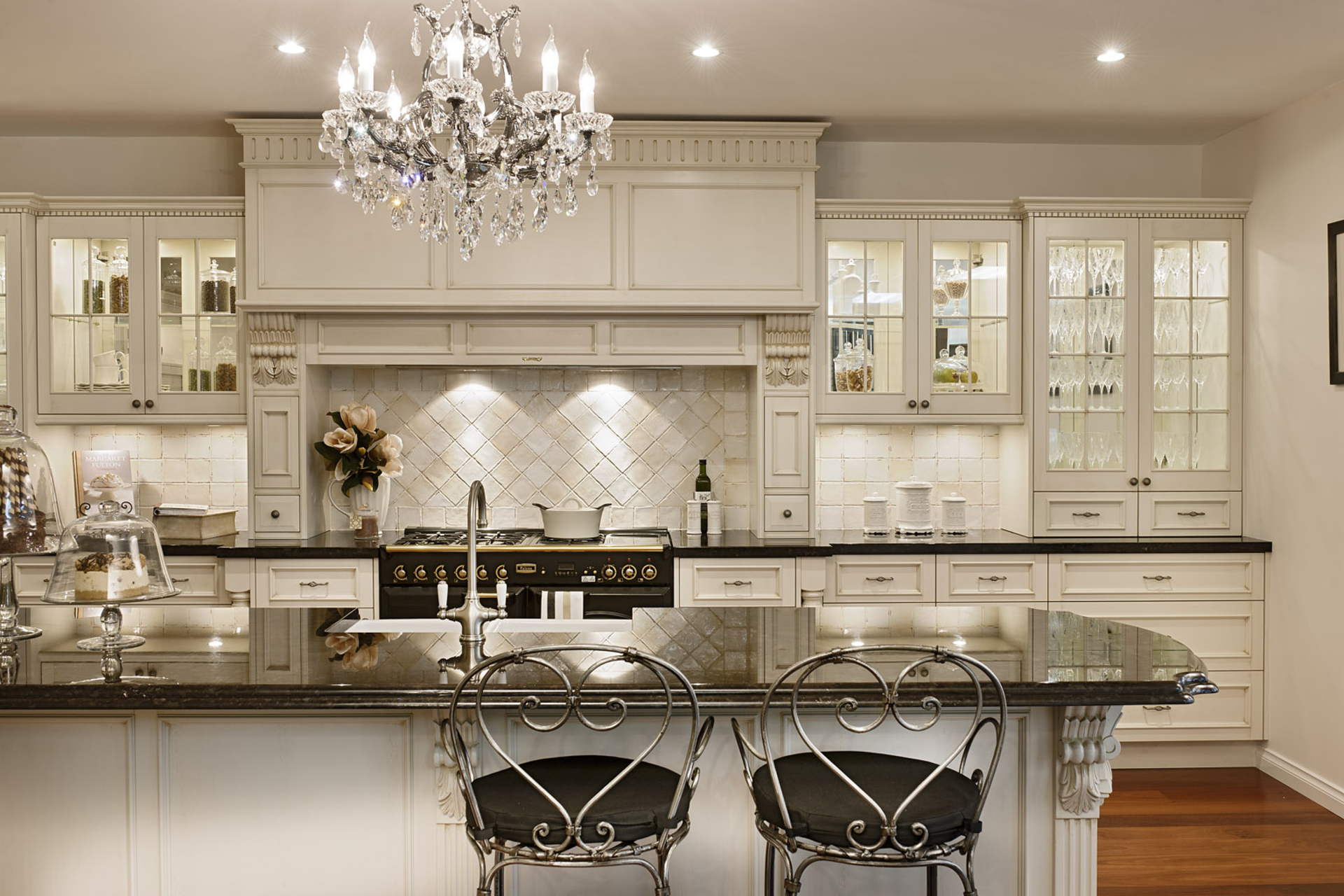 Furniture,Luxurious Interior Design Design With Marvelous White Black Dining Bar And Comfortable Black Bar Stools Plus Gorgeous White Wood Kitchen Cabinet Also Modern Crystal Chandelier,Affordable Interior Design Design For Your Home
