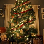 Furniture,Good Looking Gray Wall Paint Best Christmas Decorating Ideas With Extra Tall Green Christmas Tree On Combined Beautiful Cream Xmas Tree Lights Plus Gorgeous Cream Star Crystal On The Top And Soft White Curtain Also Trendy Brown Wood Floor,The Best Christmas Decorating Ideas And Christmas Tree For Your Home