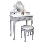 Bedroom,Fascinating White Vanity Table Set Jewelry Armoire Make Up Table Design Inspiration With Cool White Desk Bench Drawer And Unique Oval Glass Mirror Also Soft White Ottoman,Make Up Table Design Ideas