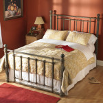 Bedroom,Beautifu Stylish Queen Bed Aged Bronze Wesley Allen Bed Design With Charming White Bed Cover On Combined Cream Blanket And Soft Pillow Also Nice Small Stand Lamp,Fashionable Iron Wesley Allen Beds For Your Bedroom