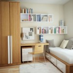 Apartments,Impressive Small Space Furniture For Apartment Design Ideas With Cool Day Bed On Combined Comfortable White Bed Sheet And Beautiful Corner Bright Brown Wood Wardrobe Also Stylish Study Space Plus Gorgeous Wall Mount Bookshelves In Wonderful White Wall Paint,Cheap Furniture For Apartments Decoration Modern