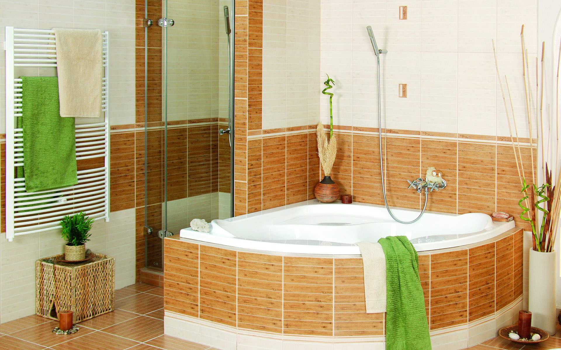 Furniture,Enchanting Interior Design For Home With Marvelous Corner Built In Bathtub And Stylish Corner Shower Enclosures Also Beautiful Wall Mount Towel Hook In White Color,Stunning Interior Design For Home
