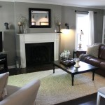 Interior,Minimalist Gray Painting Ideas For Room With Comfortable Brown Leather Three Seater Sofa And Beautiful Black Wood Rectangular Table On Combined Soft White Fur Rug Also Splendid Corner Black Wood Entertainment Center,Cool Painting Ideas For Rooms