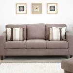 Furniture,Exquisite White Wall Paint Sofa For Small Living Room Design Ideas With Cozy Gray Fabric Three Seater Sofa On Combined Soft Pillows And Stylish Hand Made White Rug On Combined Hardwood Flooring Also Beautiful Three Picture Frame ,The Most Convenient Sofas For Small Living Rooms