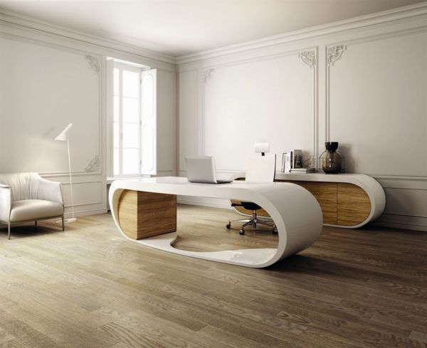 Furniture,Splendid Modern Desk For Small Space Design Ideas With Awesome White Office Desk And Comfotable White Swivel Chair Also Cozy White Chair Plus Cool White Stand Lamp On Combined Wood Floor,Styles Modern Desks For Small Spaces
