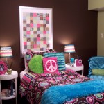 Bedroom,Nice Looking Small Space Design For Teenage Girl Bedroom With Amazing Brown Bed Cover On Combined Cute Colorful Circles And Beautiful Round White Wood Bedside Tables Also Gorgeous Colorful Drum Table Lamps,Modern Designs For Teenage Girls Bedrooms Latest