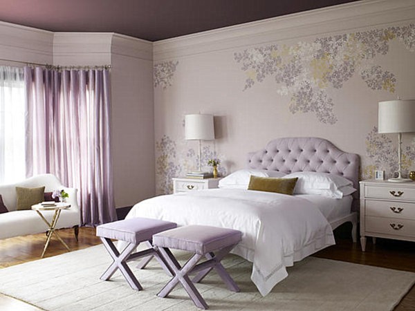 Bedroom,Breathtaking Small Space Design For Teenage Girl Bedroom With Cute Light Purple Headbord Plus Comfortable White Fabric Bed Cover And Soft Light Purple Ottomans Also Gorgeous White Wood Nightstand Tables On Combined Beautiful White Drum Table Lamps,Modern Designs For Teenage Girls Bedrooms Latest