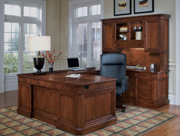 Office & Workspace,Cool Awesome Executive Office Furniture Set Design Inspiration With Antique Desk Hutch Set On Combined Beautiful Stand Lamp And Bookcase Also Comfortable Black Arm Chair ,Smart Modern Executive Office Furniture Sets To Your Workspace