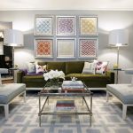 Furniture,Fascinating Sofa For Small Living Room Decoration With Comfortable Long Sofa In Green Color And Cozy Light Blue Padded Seat Sofa Also Wonderful Two Over Floor Lamps Plus Trend Glass Table On Combined Soft Geomatric Blue White Pattern Rug ,The Most Convenient Sofas For Small Living Rooms