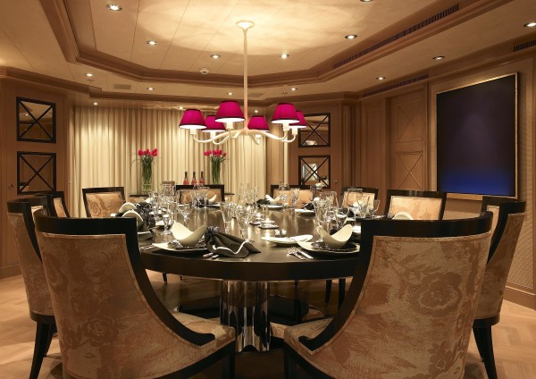 Dining Room,Fancy Large Space Designer Dining Table With Cool Large Dining Table In Beautiful Dark Brown Wood Material And Comfortable Dining Chairs Also Gorgeous Chandelier,Will Make The Eyes Entranced Designer Dining Tables Latest
