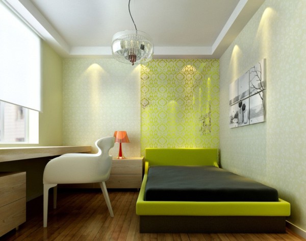 Bedroom,Enchanting Green Themed Minimalist Bedroom Design Ideas With Comfortable Black Green Platform Bed And Nice Wood Nightstand Table On Combined Desk Lamp Also Beautiful Glass Pendant Lamp,Beauty A Minimalist Bedroom Ideas