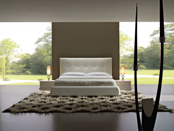 Bedroom,Fabulous Nature Theme Modern Bedroom Design Ideas With Comfortable White Bed Frame On Combined Cozy Headboard And Nice Two Nighstand Table Also Soft Black Beige Rug,Modern Bedroom Design