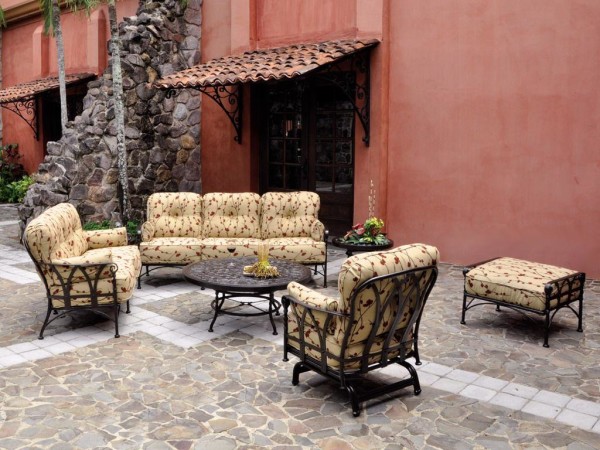 Living Room,Wonderful Castelle Patio Furniture Design Ideas With Cozy Cushion Swivel Rocker On Combined Floral Oranement And Nice Wood Round Table,Nice Spectacular Outdoor From Castelle Patio Furniture