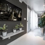 Furniture,Breathtaking Tv Wall Panel Design Ideas With Stylish Black Exposed Brick Wall And Wonderful White Wood Floating On Combined Beautiful Three Plant Under Mounted Tv Also Gorgeous Great Potted Plant,Modern Tv Wall Panel Designs