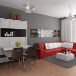 Furniture,New Model Interior Design Ideas With Amazing Red Leather Sofa On Combined Soft White Cushions And Beautiful White Table Plus Soft Gray Fur Rug Also Wonderful White Folding Dining Table Using Black Dining Chairs,Best Interior Design Ideas To Your Home