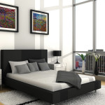 Furniture,Amazing Design Interior With Stylish Black Platfrom Bed On Combined Comfortable White Bed Sheet And Beautiful White Wood Nightstand Tables On Combined Nice Black Drum Table Lamps Also Picturesque Black Picture Frames On The White Wall,Look Beautiful Design Interiors To Your Inspiration