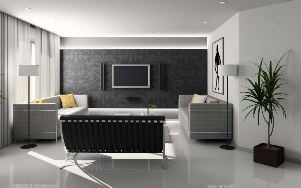 Furniture,Contemporary Interior Design Idea With Marvelous Gray Sleeper Sofas And Comfortable Black Sofa On Combined Unique Stainless Curved Legs Also Wonderful Tv Wall Units Plus Gorgeous White Drum Floor Lamps Using Picturesque White Wall Paint,Fabulous Interior Design Ideas For Modern Home