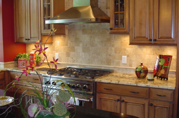 Furniture,Classic Interior Design Picture With Nice Brown Wood Kitchen Cabinet On Combined Cool White Black Granite Countertop And Modern Stainless Stovetop And Wonderful Floating Brown Wood Kitchen Cabinet Also Picturesque Stainless Cooker Hood,Pretentious Interior Design Pictures 2015
