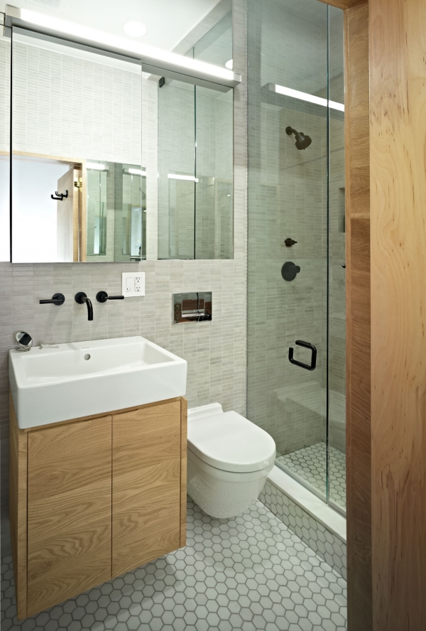 Furniture,Picturesque Shower Design Small Bathroom With Stunning Glass Door Shower And Comfortable White Ceramic Closet Seat Also Cool Wooden Vanity Cabinet On Combined White Ceramic Square Sink Plus Nice Wall Mirror For Rustic Concept,Modern Shower Designs Small Bathrooms