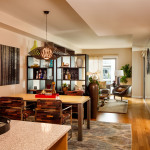 Apartments,Impressive White Wall Paint Bachelor Apartment Design Inspiration With Charming Open Plan Living Room And Comfortable Dining Table Plus Cozy Metal Dining Chairs Also Unique Oversized Pendant Lamp,Exceptional Bachelor Apartment Designs