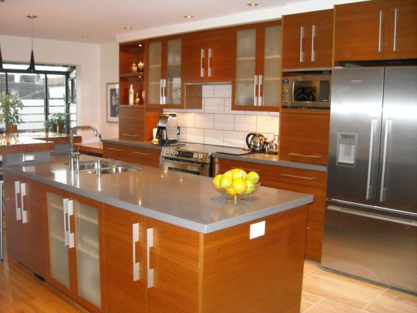 Furniture,Fancy White Wall Paint Minimal Kitchen Design Inspiration With Picturesque Brown Kitchen Cabinet Plus Nice Clear Frosted Glass Door Kitchen Floating And Beautiful White Subway Tile Backspash Also Charming Kitchen Island,Plush Minimal Kitchen Design Ideas