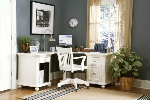 Furniture,Cool Amazing Wheels White Wood Desk Chair Design With Awesome Corner White Wood Desk And Modern Stainless Desk Lamp Also Wonderful White Wood Window Frame On Combined Soft Beige Transparent Curtains Plus Beautiful Black Picture Frame On The Gray Wall,High Quality With Style Rustic Desk Chairs
