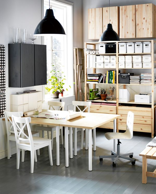 Furniture,Nice Looking Home Office Design For Two People With Beautiful Dining Room And Stylish Bright Wood Dining Table Also Comfortable White Chairs Plus Nice Double Oversized Pendant Lamp,Comfortable Home Office Design For Two People 