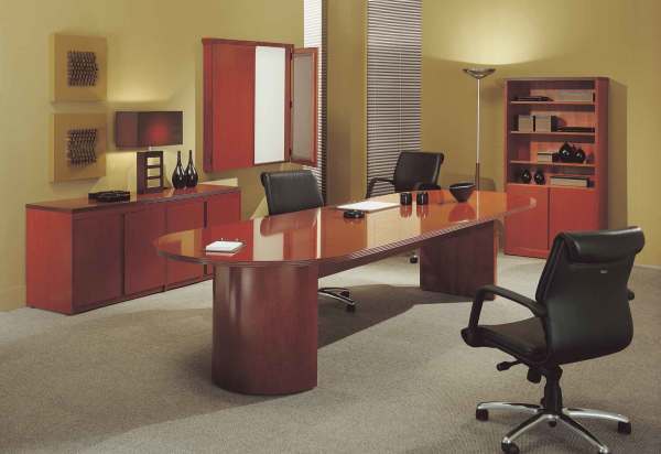 Furniture,Very Classic Home Office Design For Two People With Beautiful Red Wood Office Desk And Comfortable Black Leather Arm Chairs On Combined Chrome Base Also Cool Red Wood Office Cabinet Plus Unique Desk Lamp,Comfortable Home Office Design For Two People 