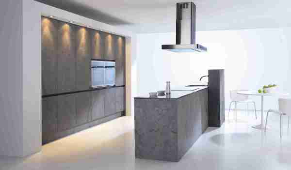 Furniture,Contemporary Minimal Kitchen Design Ideas With Beautiful Oven Stove Built In Craft And Charming Gray Granite Kitchen Island On Combined Nice Black Glossy Countertop Plus Wonderful White Round Dining Table Also Modern Stainless Cooker Hood ,Plush Minimal Kitchen Design Ideas