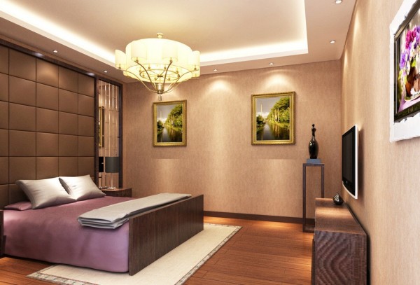 Bedroom,Enthralling Minimalist Bedroom Design Ideas With Comfortable Low Profile Bed On Combined Purple Bed Cover And Elegant Pendant Lamp Also Modern Wood Floor,Beauty A Minimalist Bedroom Ideas