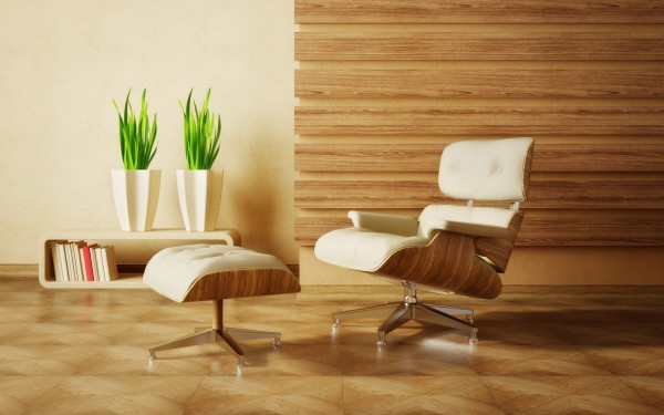 Furniture,Simple Living Room Interior Design Ideas With Comfortable Swivel Chair In Cool White Leather Chaise On Combined Nice Wooden Floor And Soft White Leather Ottoman Also Stylish Bright Brown Wood Rectangle Shape Book Shelves,Best Interior Design Ideas To Your Home