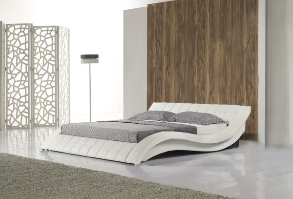 Bedroom,Admirable White Leather Bed Frame Design Ideas With Stylish White Mattress And Soft Gray Blanket Also Beautiful White Ceramic For Classic Concept,Style Low Profile Bed Design With Leather Beds