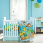 Bedroom,Amazing Soft Blue Wall Room Painting Ideas With Sweet White Wood Baby Crib And Beautiful Fish Motive Toddler Bed Skirt Also Cool Custom Open Clothing Shelves Plus Adorable White Single Windows On Combined Gorgeous White Curtains,Trendy Cute Room Painting Ideas