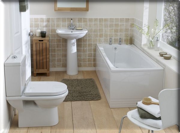 Apartments,Breathtaking Tropical Bathroom Design For Apartement With Charming White Ceramic Closet Seat On Combined Nice Bright Wood Floor And Comfortable White Ceramic Bathtub Also Gorgeous White Ceramic Sink Plus Chrome Faucet,Gorgeous Small Space Bathroom Designs For Apartments
