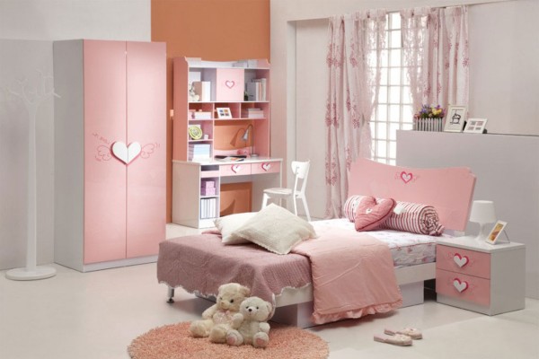 Bedroom,Fascinating White Wall Paint Design For Teenage Girl Bedroom With Nice Trundle Bed In Beautiful White Wood Bed Frame And Cute White Pink Wood Nightstand Table Combined Wonderful Small White Drum Table Lamp Also Stylish Corner Study Space Plus Picturesque Pink White Wood Wardrobe,Modern Designs For Teenage Girls Bedrooms Latest