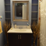 Bathroom,Modern Small Space Bathroom 2011 Design Ideas With Charming Black Wood Bathroom Vanity On Combined Nice White Countertop And Gorgeous Stainless Moen Bathroom Faucet Also Cool Vertical Wall Mirror On The Blue Wall,Perfect Bathrooms 2011 Design Modern