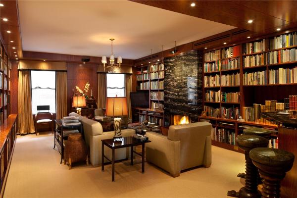 Living Room,Enticing Nyc Penthouse Design Inspiration With Gorgeous Cream Leather Sofas Plus Beautiful Black Narrow Table And Amazing Great Bookcase Also Elegant Chandelier ,Luxury Nyc Penthouses