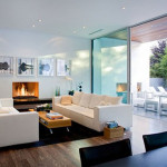 Furniture,Nice Spectacular House Interior Design Picture With Comfortable Twins White Leather Sleeper Sofa And Wonderful Bright Brown Wood Coffe Table Plus Cool Fireplace Also Gorgeous White Wall Paint,Beautiful House Interior Design Pictures