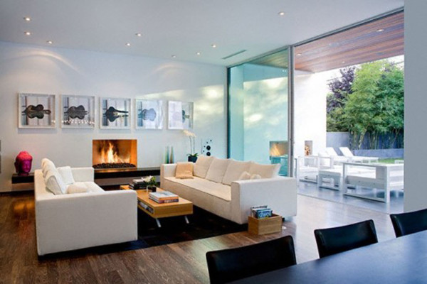 Furniture,Nice Spectacular House Interior Design Picture With Comfortable Twins White Leather Sleeper Sofa And Wonderful Bright Brown Wood Coffe Table Plus Cool Fireplace Also Gorgeous White Wall Paint,Beautiful House Interior Design Pictures