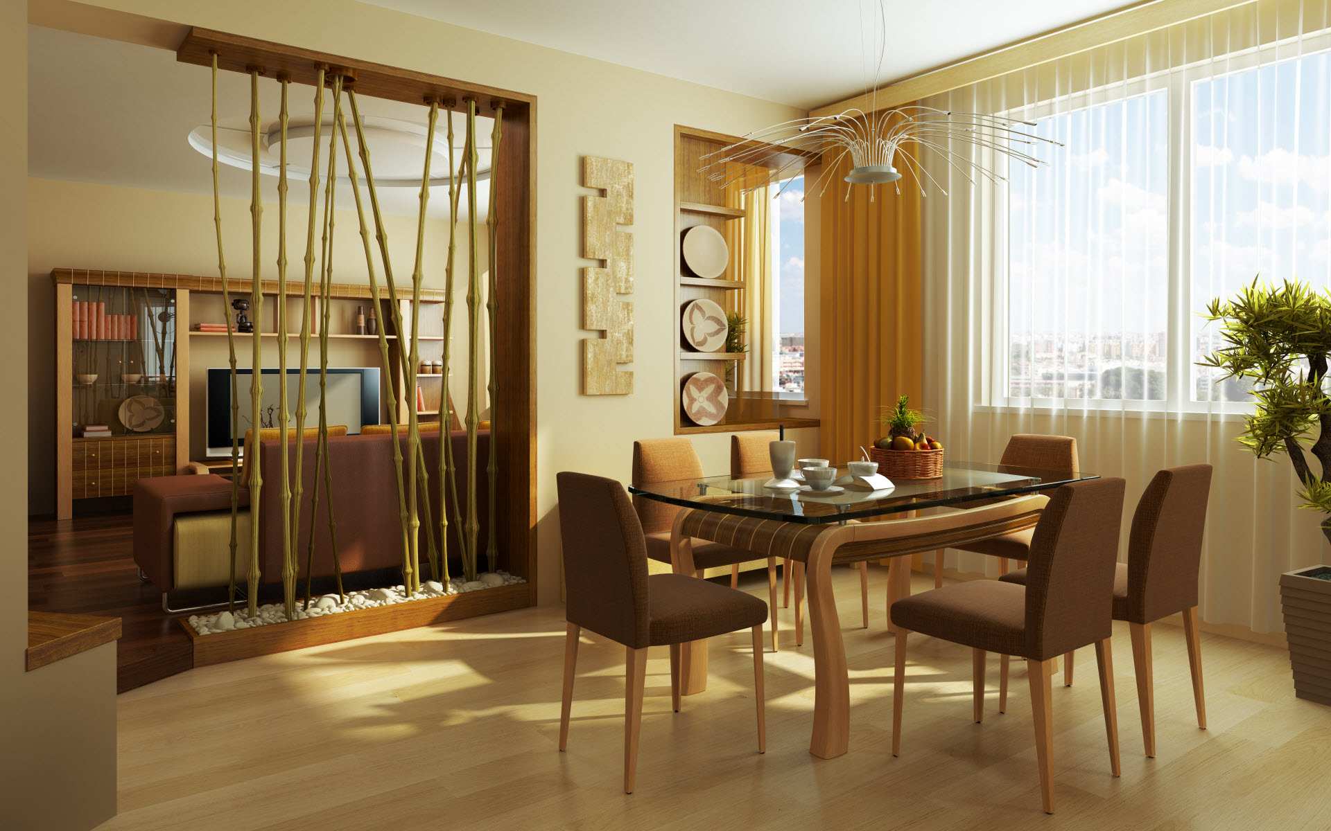 Furniture,Classic Interior Design Design With Marvelous Rectangular Glass Dining Table Plus Comfortable Brown Dining Chairs And Extra Large Entertaiment Center Also Trendy Bright Brown Laminate Flooring,Affordable Interior Design Design For Your Home
