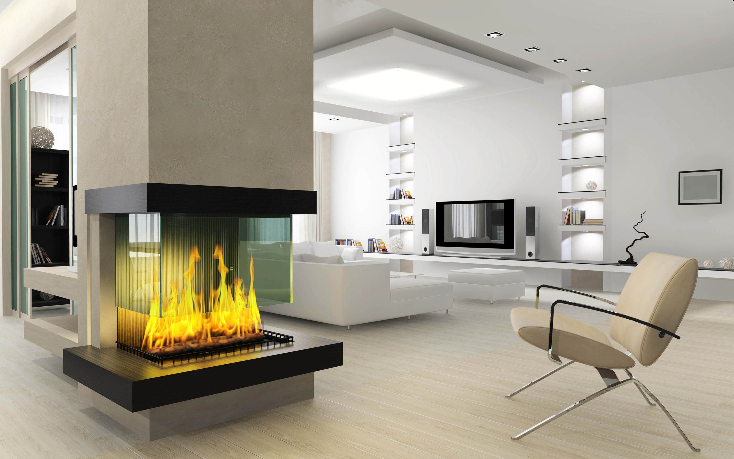 Furniture,Awesome Interior Design Design With Stunning White Leather Sofas And Soft Beige Chair On Combined Nice Bright Brown Laminate Flooring Also Exquisite Fireplace,Affordable Interior Design Design For Your Home