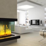 Interior,Impressive Open Plan Interior Designer Living Room Design Inspiration With Cozy Beige Arm Chair And Modern Electric Fireplace Also Comfortable White Sectional Sofa Plus Cool Open Bookshelf,The Best High Quality And Cheap Interior Designer Living Rooms