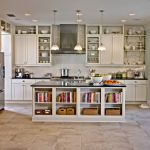 Furniture,Breathtaking White Ceramic Subway Tile Backspash Ikea Small Kitchen Design Ideas With Cool White Wood Kitchen Cabinet Plus Gorgeous Open Cutlery Shelves And Wonderful White Kitchen Island On Combined Beautiful Open Book Shelves Also Picturesque Three Pendant Lamp,Contemporary Ikea Small Kitchen Design Idea