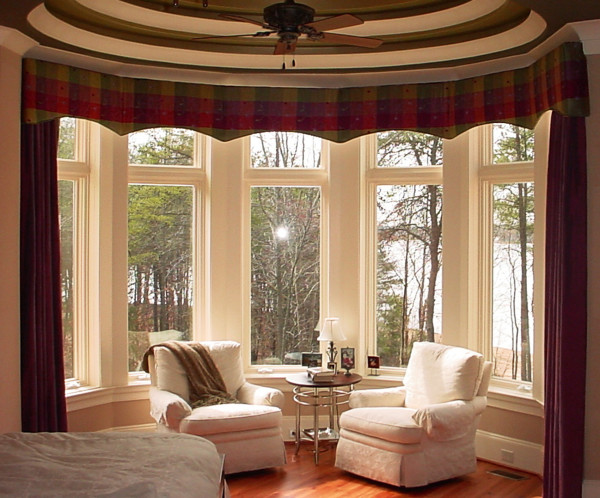 Interior,Dazzling Brown Red Window Curtain Design Ideas With Beautiful White Wood Window Frame And Comfortable White Single Seater Sofas Plus Nice Brown Wood Round Accent Table Also Wonderful Brown Wood Floor,Window Curtain Design Ideas Looks Beautiful In The House