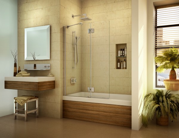 Bathroom,Enthralling Bathtub And Shower Combination Design With Stunning Bath Shower Combo Plus Nice Brown Wooden Vanity Also Modern Glass Sliding Door,Contemporary Bathtub And Shower Combinations