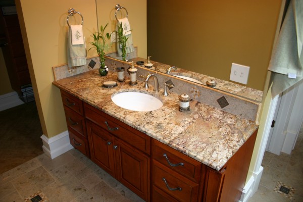 Bathroom,Magnificent Bathroom Vanities Granite Design Inspiration With Nice Sink And Nice Arrangement Floral Also Pretty Wood Cabinet ,Modern Concrete Bathroom Vanities Granite Designed To New Energize